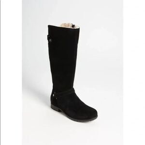UGG Jillian Black Suede Leather Shearling Lined‎ Riding Boots Sz 6.5
